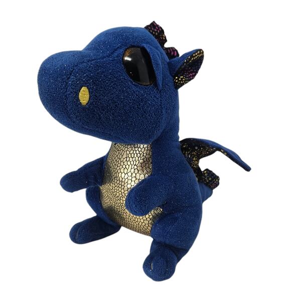 Ty Beanie Boo Saffire Dragon Plush Stuffed Animal Sparkle Blue Gold Wings 9" - Picture 6 of 8